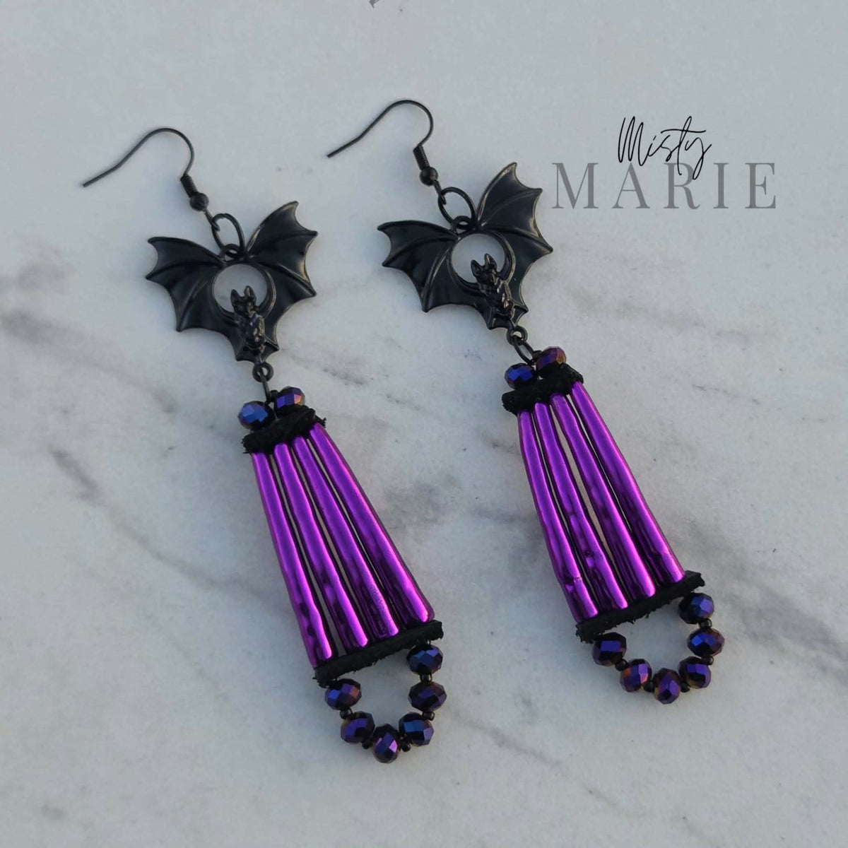 Chromed Out Dentellium Bat Earrings