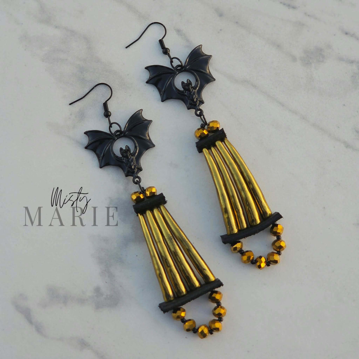 Chromed Out Dentellium Bat Earrings