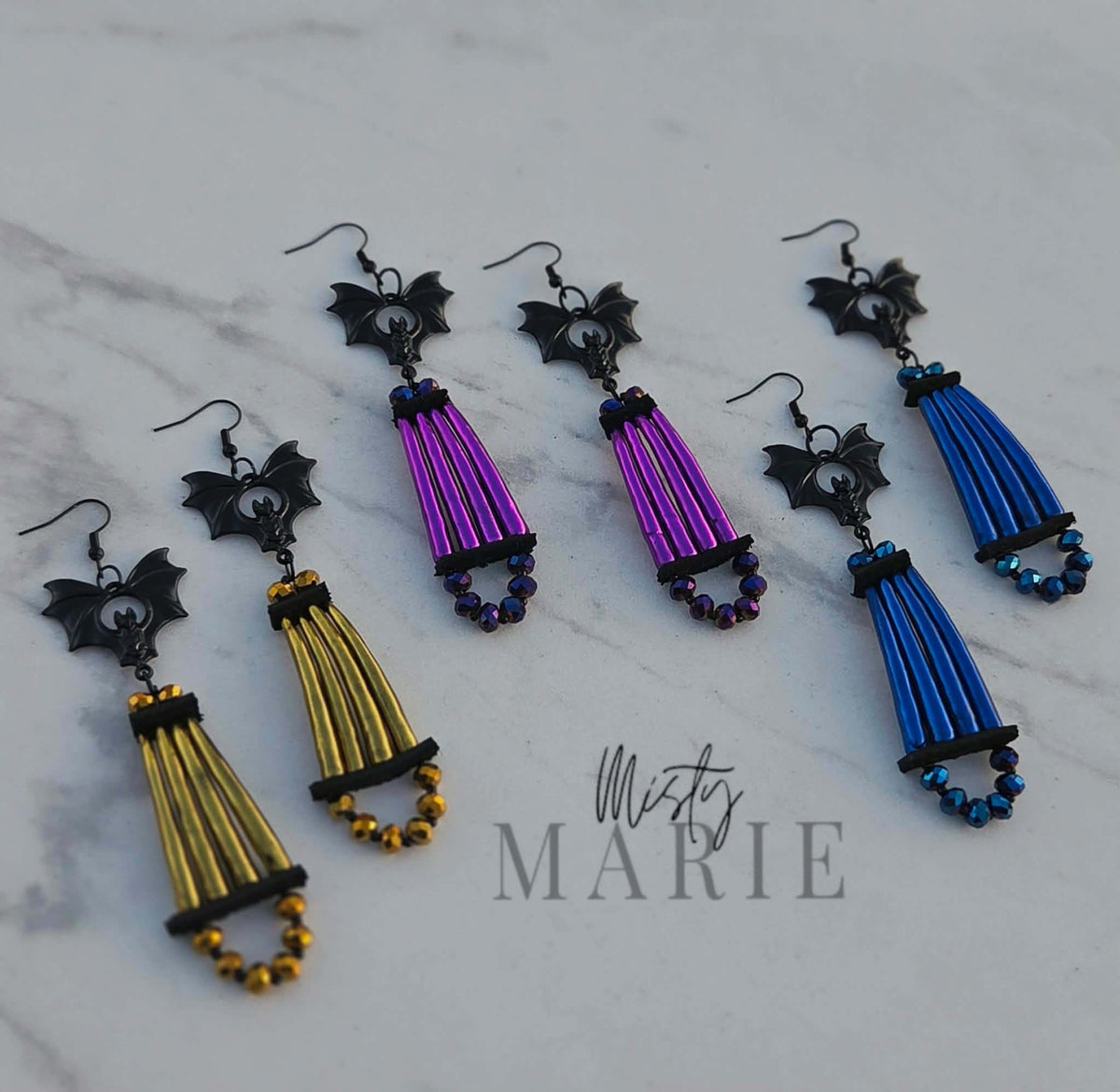 Chromed Out Dentellium Bat Earrings