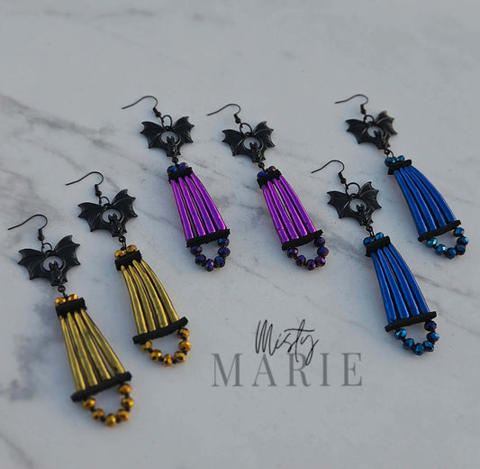Chromed Out Dentellium Bat Earrings