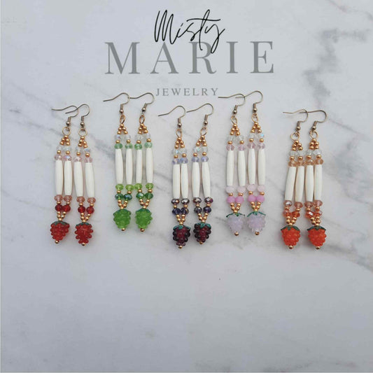 Glass Berry & Hair pipe Bone Earrings