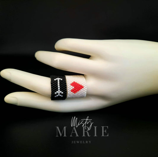 Straight for the Heart -Peyote Beaded Ring Set